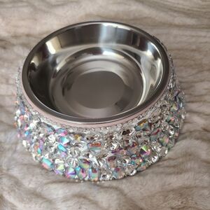 Crystal Embellished Silver Feeding Bowl
